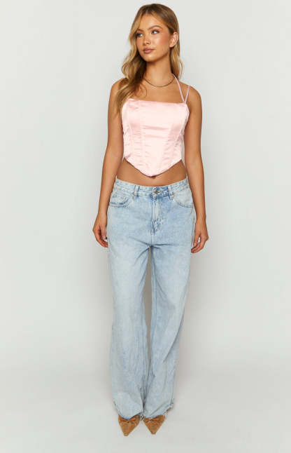 Azriel Pink Satin Corset Top-Vavasi.All Rights Reserved.