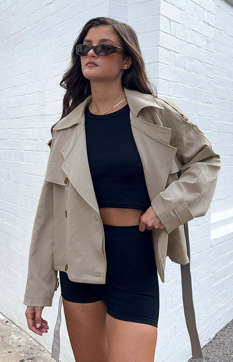 Azura Grey Cropped Trench Coat-Vavasi.All Rights Reserved.