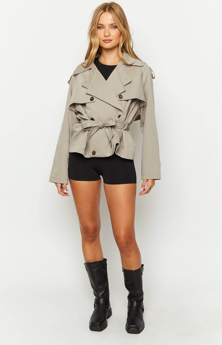 Azura Grey Cropped Trench Coat-Vavasi.All Rights Reserved.