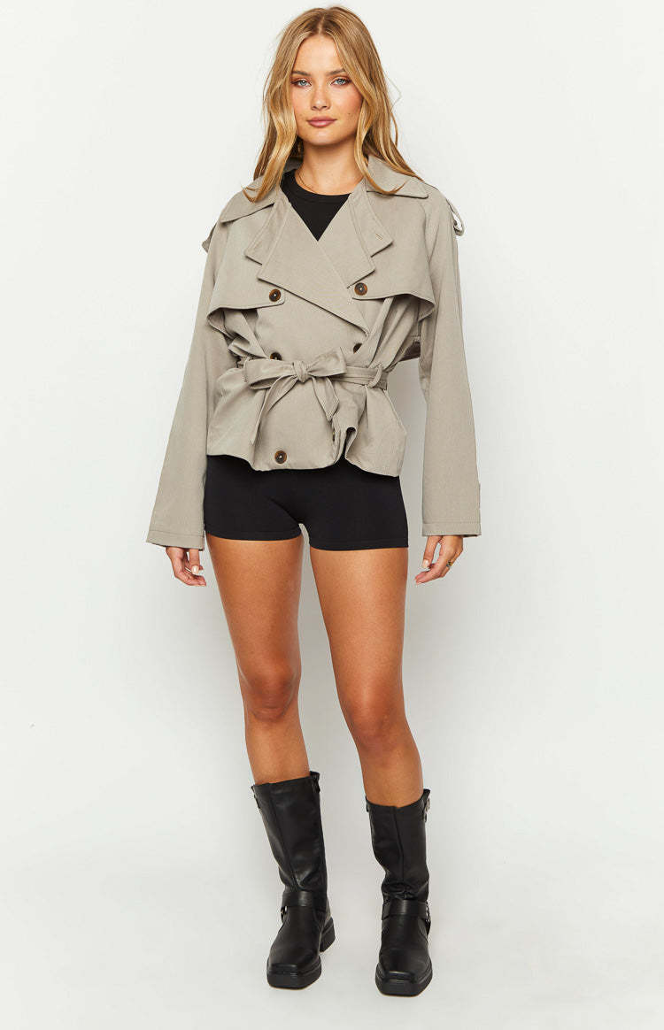 Azura Grey Cropped Trench Coat-Vavasi.All Rights Reserved.