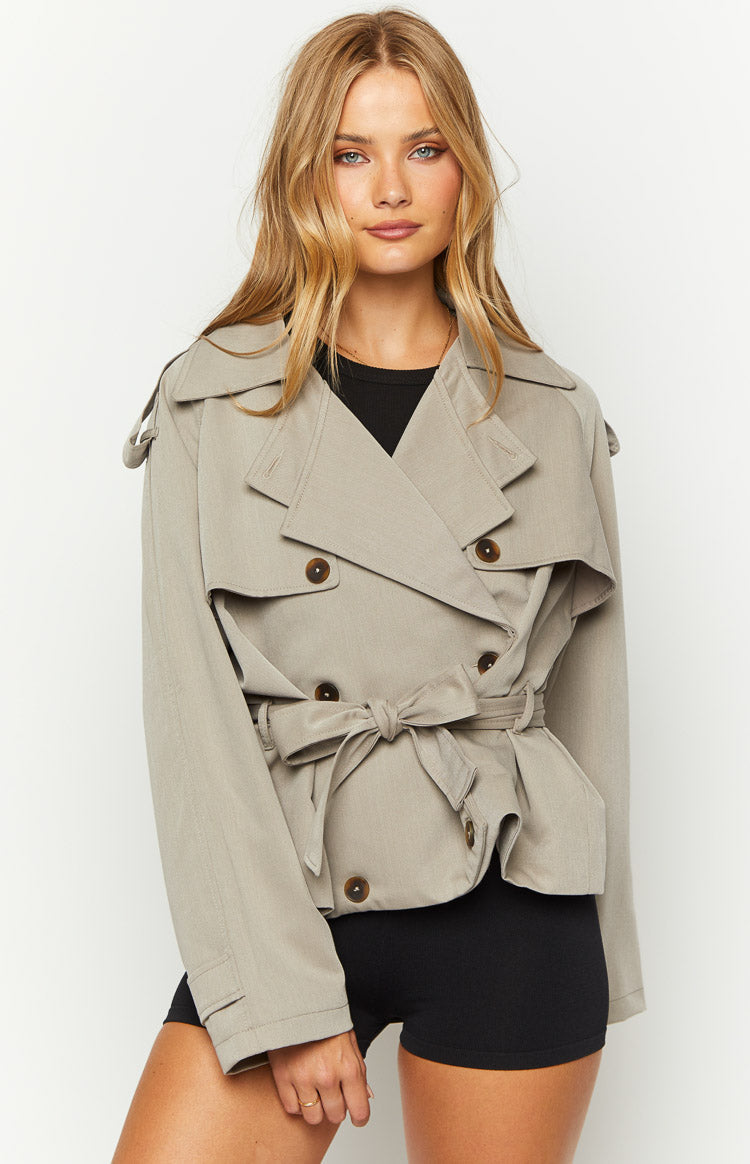 Azura Grey Cropped Trench Coat-Vavasi.All Rights Reserved.