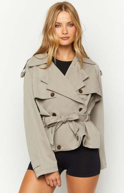 Azura Grey Cropped Trench Coat-Vavasi.All Rights Reserved.