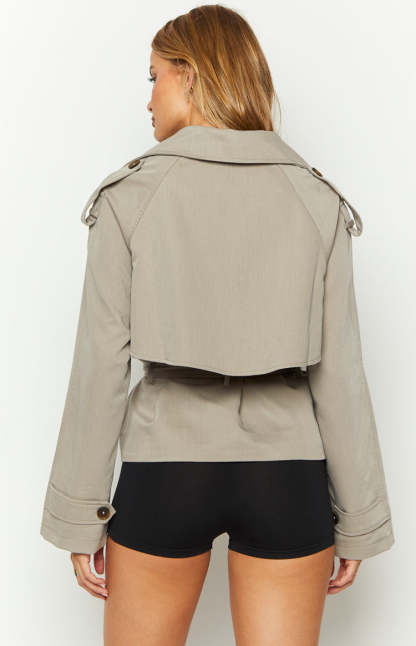Azura Grey Cropped Trench Coat-Vavasi.All Rights Reserved.