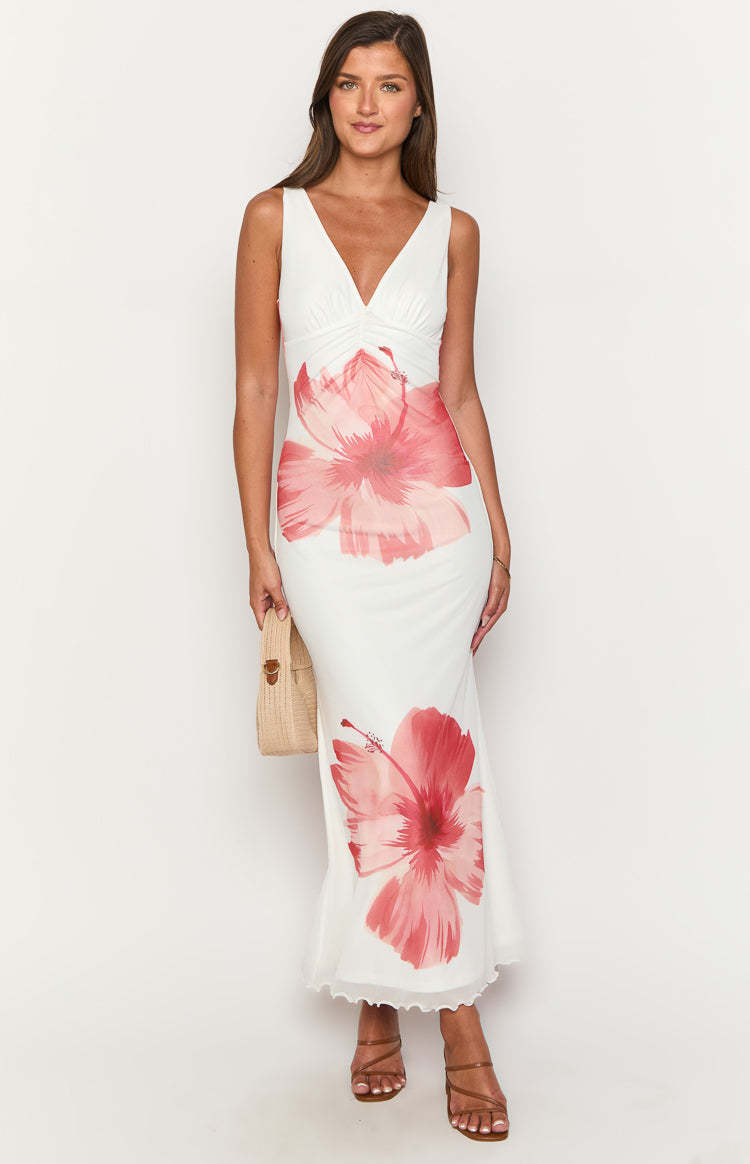 Beck White Floral Print Maxi Dress-Vavasi.All Rights Reserved.