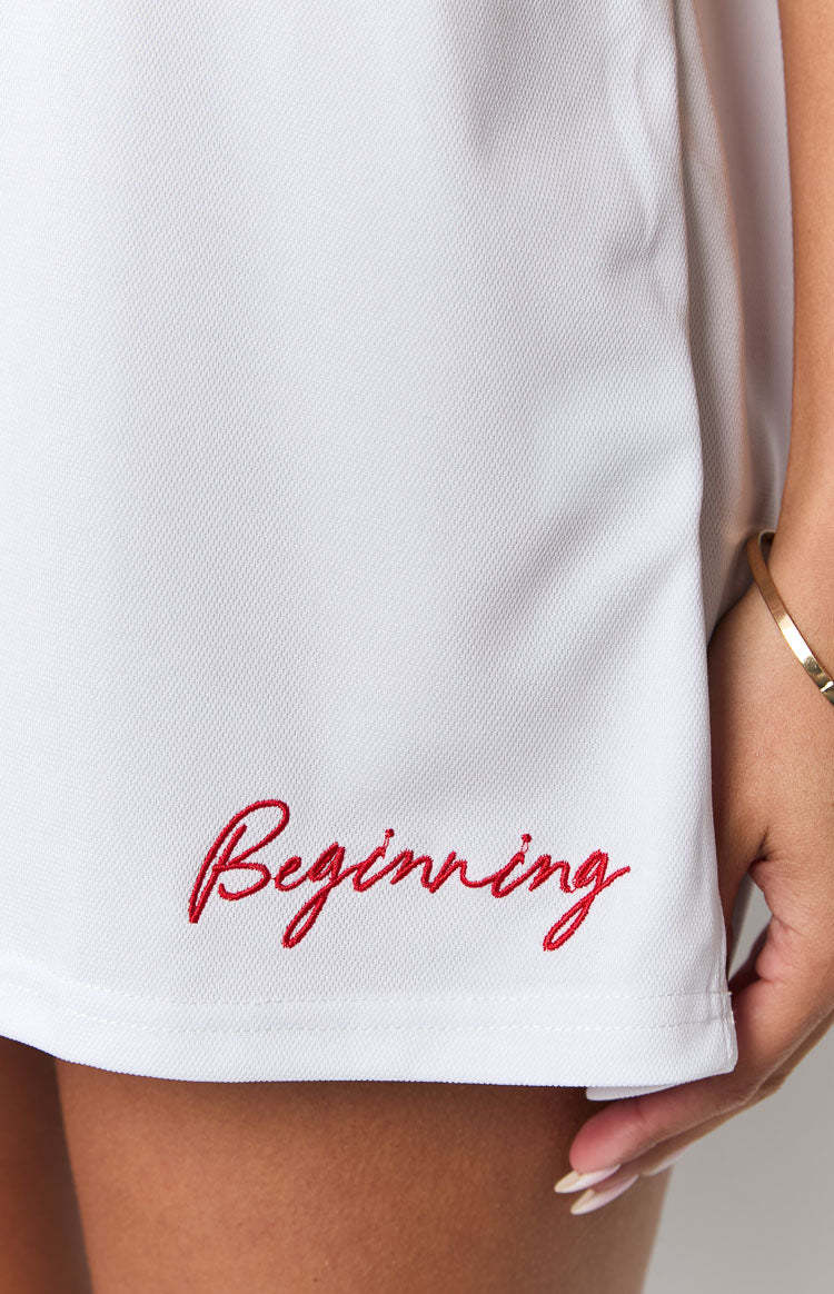 Beginning White Jersey Mini Dress-Vavasi.All Rights Reserved.