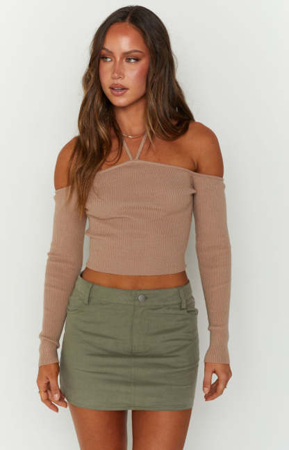 Back For You Light Brown Off Shoulder Top-Vavasi.All Rights Reserved.