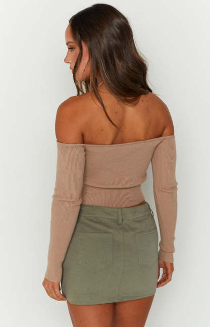 Back For You Light Brown Off Shoulder Top-Vavasi.All Rights Reserved.