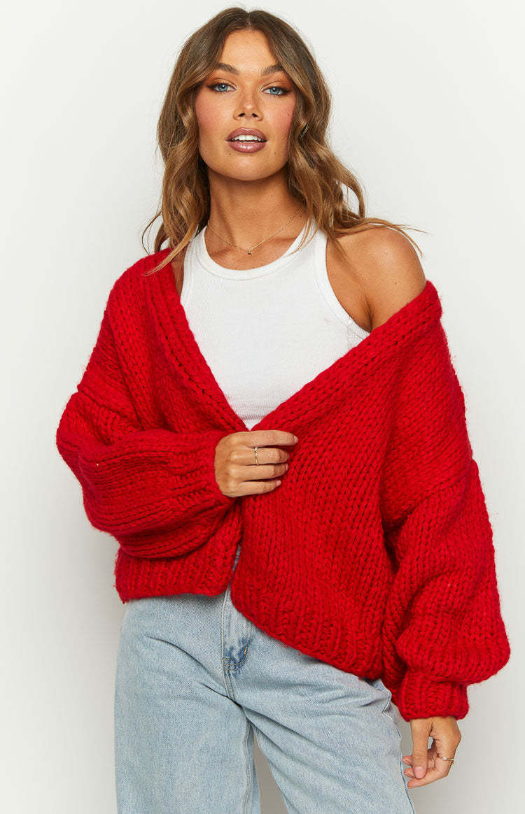 Bad Habits Red Knit Cardigan-Vavasi.All Rights Reserved.