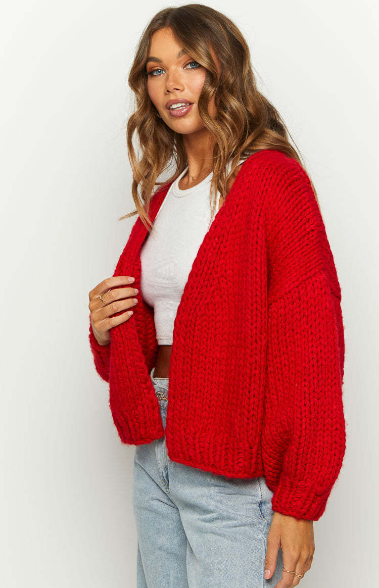 Bad Habits Red Knit Cardigan-Vavasi.All Rights Reserved.