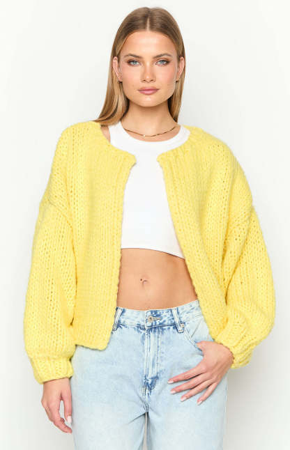 Bad Habits Yellow Knit Cardigan-Vavasi.All Rights Reserved.