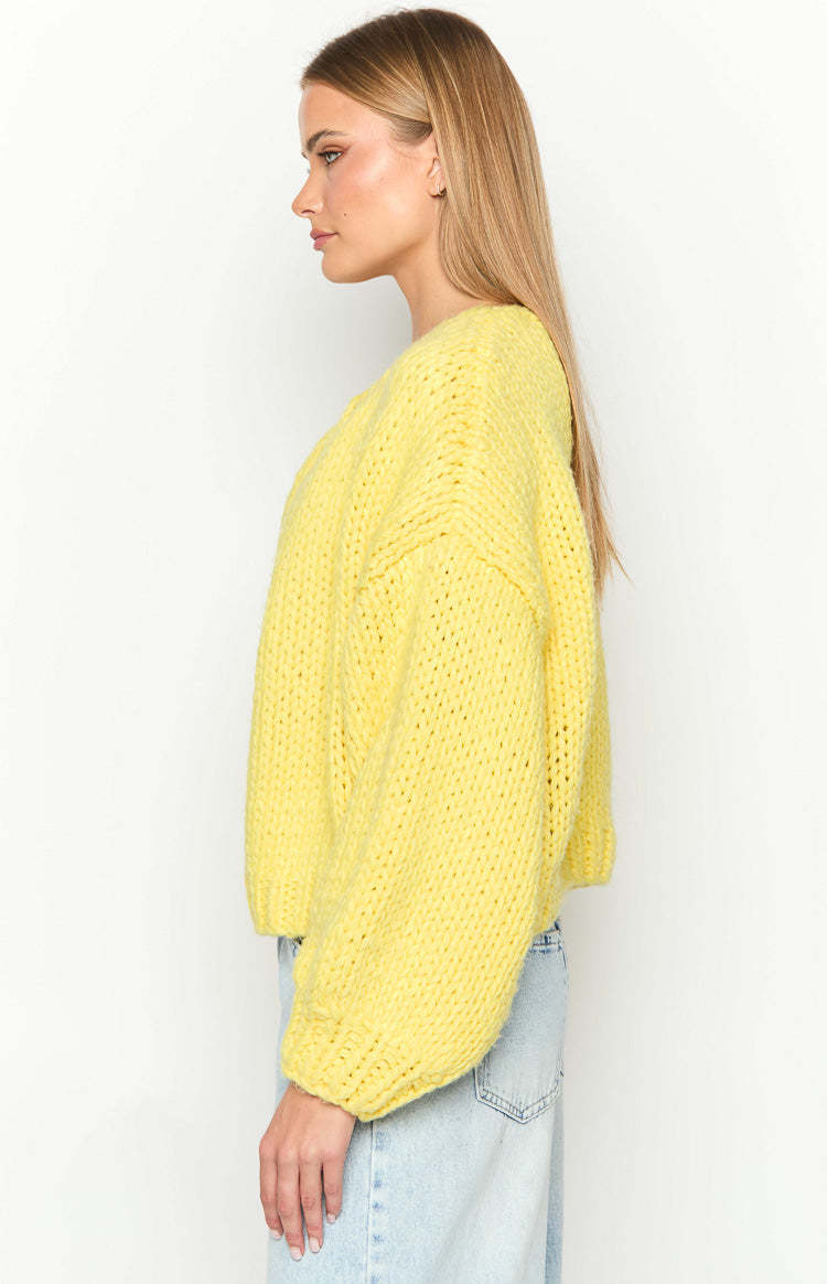 Bad Habits Yellow Knit Cardigan-Vavasi.All Rights Reserved.