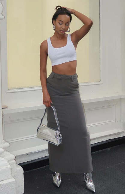 Banksi Grey Maxi Skirt-Vavasi.All Rights Reserved.