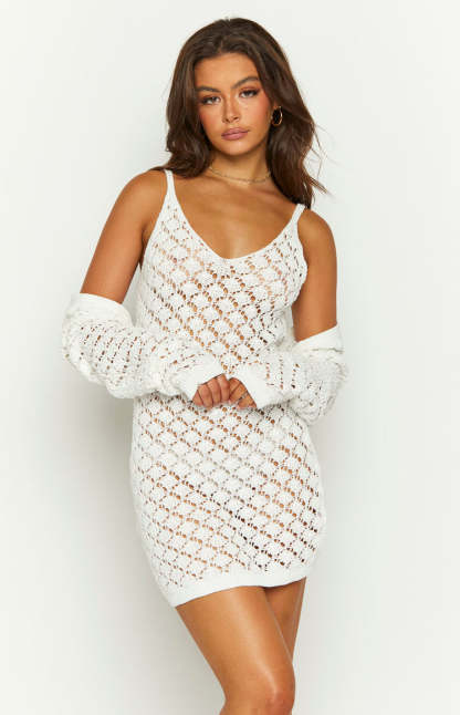 Courtney White Knit Mini Dress-Vavasi.All Rights Reserved.