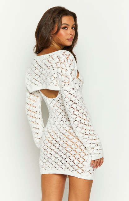 Courtney White Knit Mini Dress-Vavasi.All Rights Reserved.
