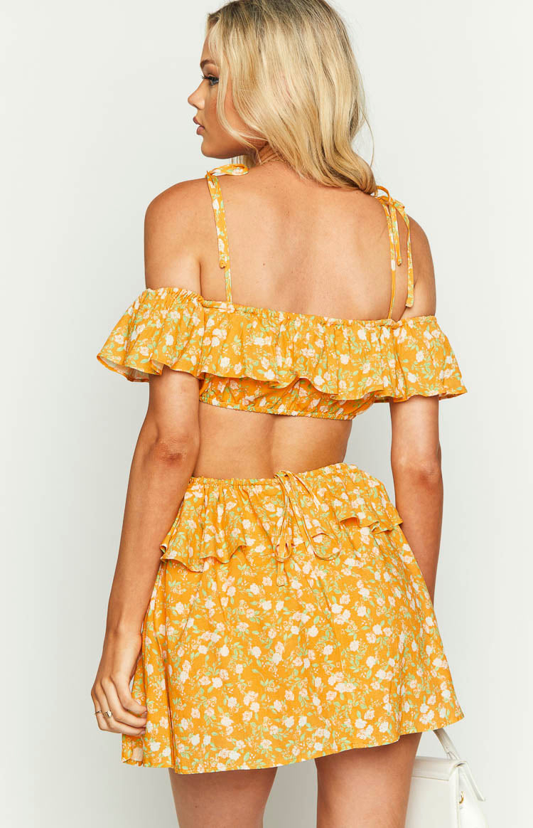 Alyssa Orange Floral Ruffle Mini Dress-Vavasi.All Rights Reserved.