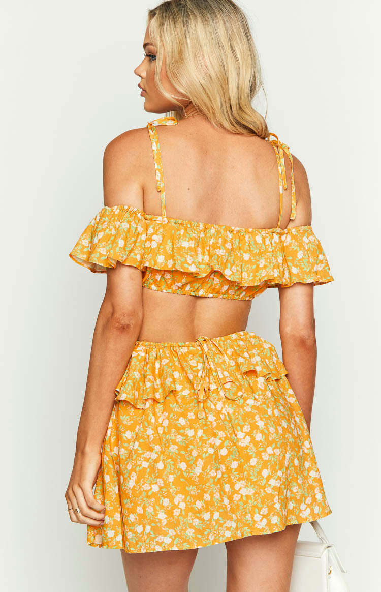 Alyssa Orange Floral Ruffle Mini Dress-Vavasi.All Rights Reserved.