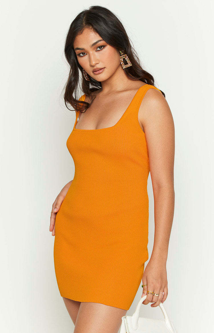 Shani Orange Knit Mini Dress-Vavasi.All Rights Reserved.