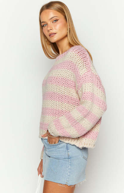 Bea Pink Striped Sweater-Vavasi.All Rights Reserved.