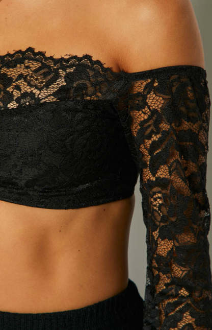 Beatrix Black Lace Long Sleeve Crop Top-Vavasi.All Rights Reserved.