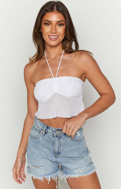 Bella White Halter Crop Top-Vavasi.All Rights Reserved.