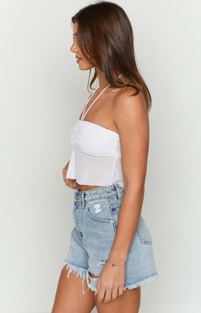 Bella White Halter Crop Top-Vavasi.All Rights Reserved.