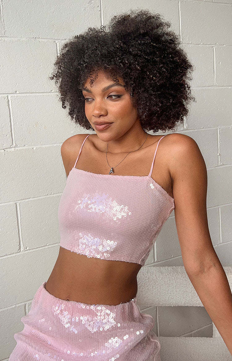 Bellah Pink Sequin Crop Top-Vavasi.All Rights Reserved.