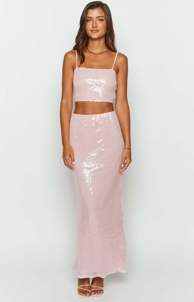 Bellah Pink Sequin Maxi Skirt-Vavasi.All Rights Reserved.