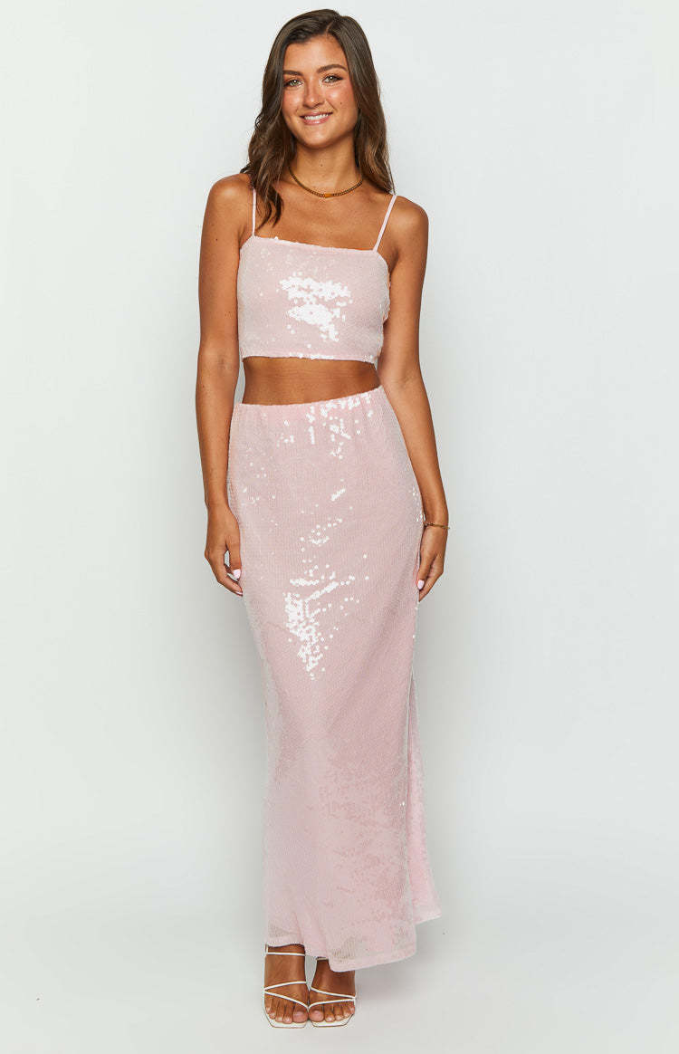 Bellah Pink Sequin Maxi Skirt-Vavasi.All Rights Reserved.