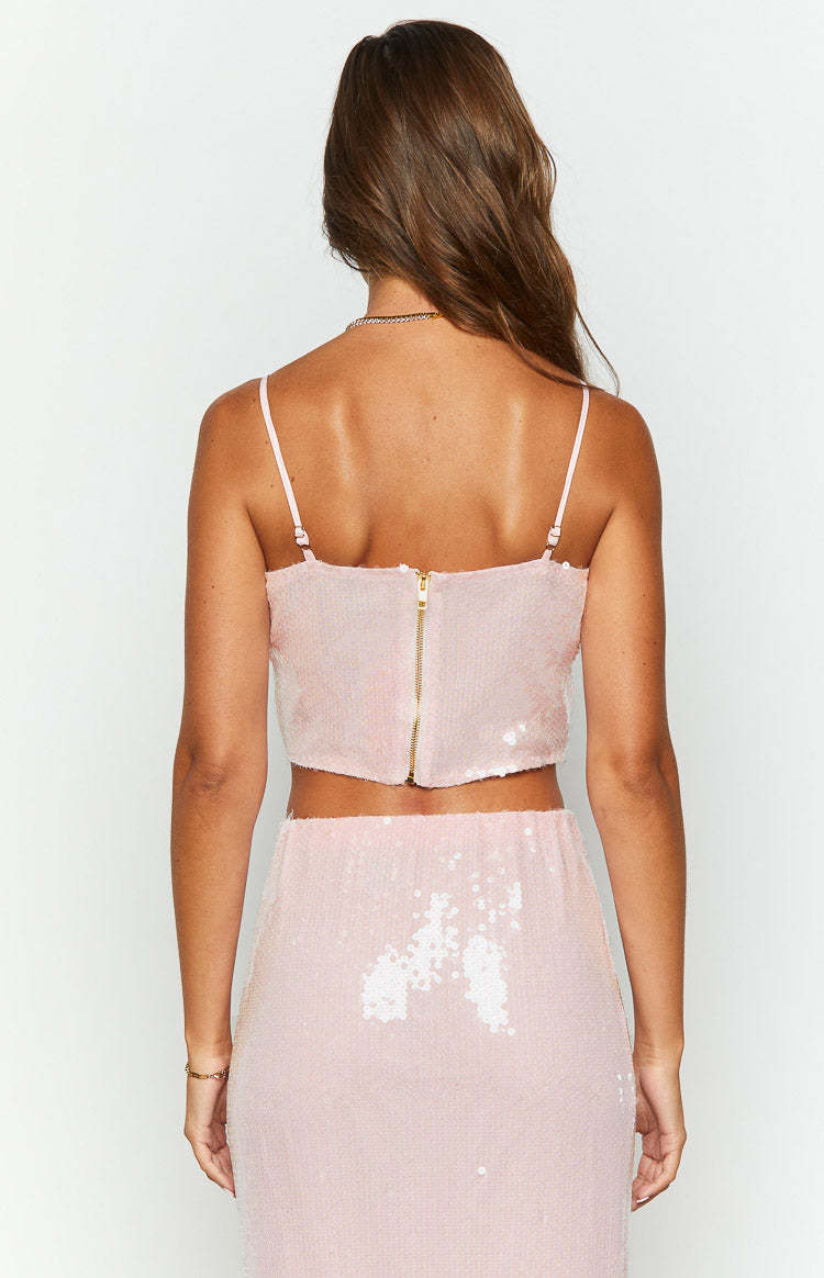 Bellah Pink Sequin Crop Top-Vavasi.All Rights Reserved.
