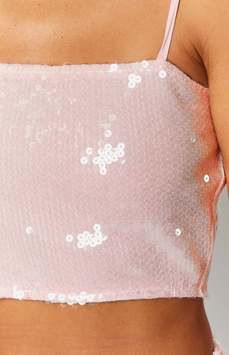 Bellah Pink Sequin Crop Top-Vavasi.All Rights Reserved.