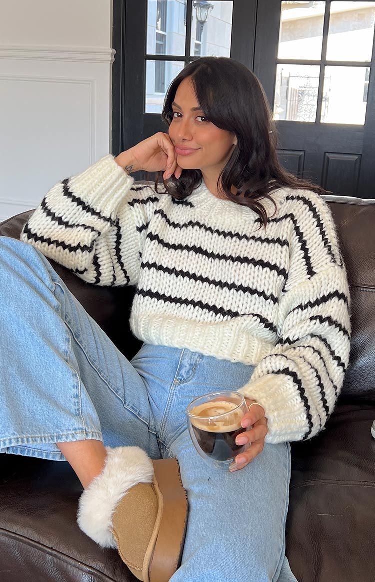 Belmont White Striped Sweater-Vavasi.All Rights Reserved.