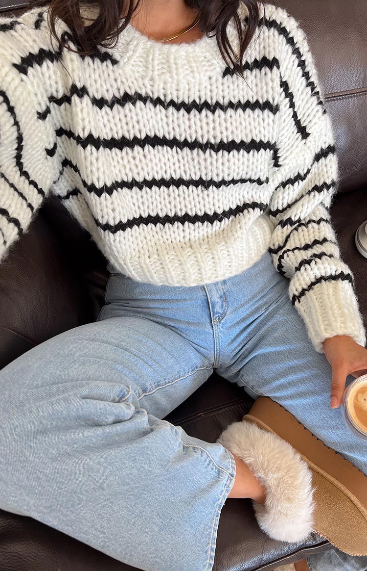 Belmont White Striped Sweater-Vavasi.All Rights Reserved.