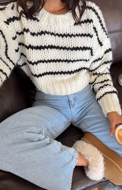 Belmont White Striped Sweater-Vavasi.All Rights Reserved.