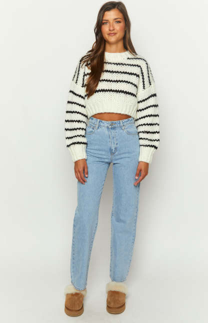 Belmont White Striped Sweater-Vavasi.All Rights Reserved.