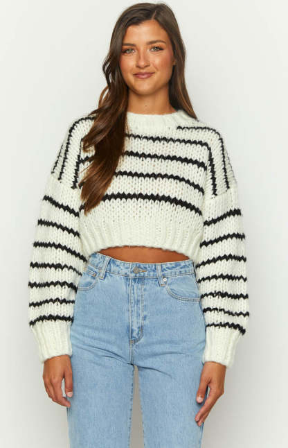 Belmont White Striped Sweater-Vavasi.All Rights Reserved.