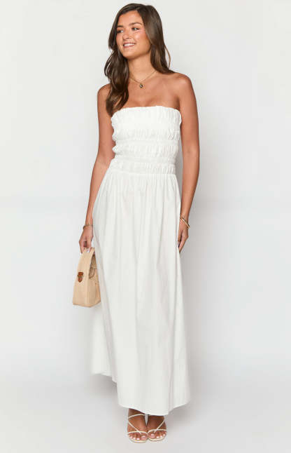Benetti White Strapless Maxi Dress-Vavasi.All Rights Reserved.