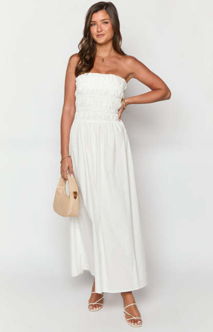 Benetti White Strapless Maxi Dress-Vavasi.All Rights Reserved.