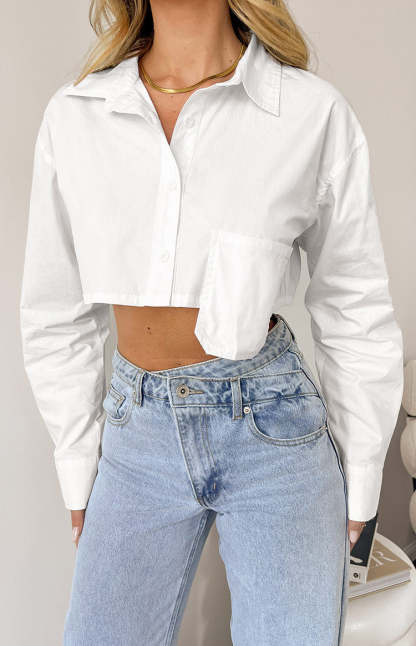 Bestie White Button Up Crop Shirt-Vavasi.All Rights Reserved.