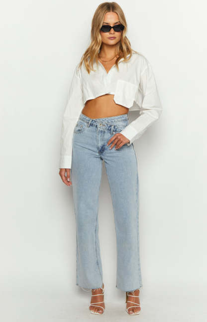 Bestie White Button Up Crop Shirt-Vavasi.All Rights Reserved.