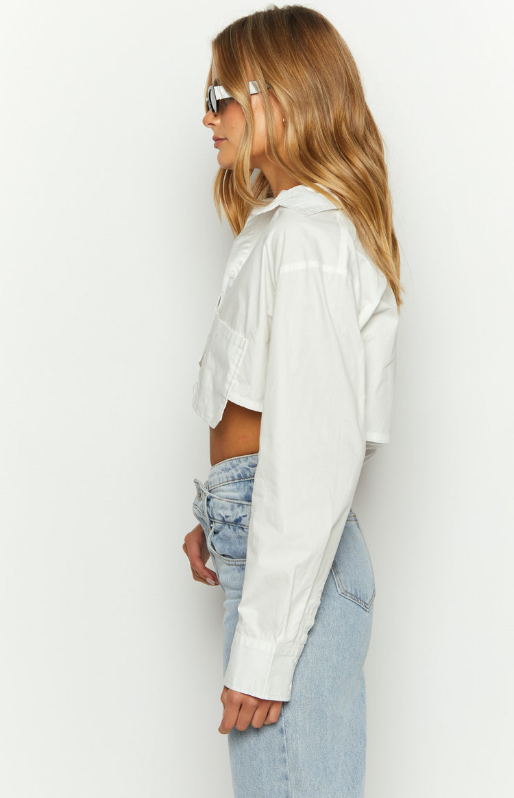 Bestie White Button Up Crop Shirt-Vavasi.All Rights Reserved.