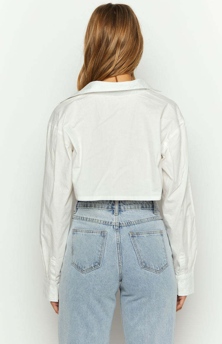 Bestie White Button Up Crop Shirt-Vavasi.All Rights Reserved.