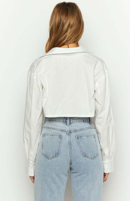 Bestie White Button Up Crop Shirt-Vavasi.All Rights Reserved.