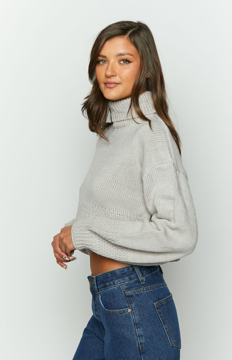 Betty Grey Chunky Roll Neck Sweater-Vavasi.All Rights Reserved.