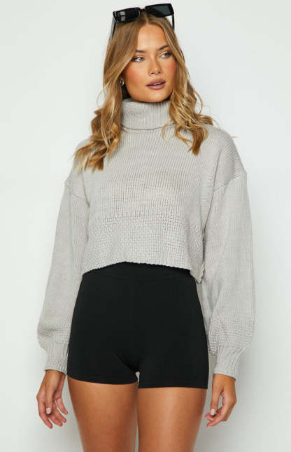 Betty Grey Chunky Roll Neck Sweater-Vavasi.All Rights Reserved.