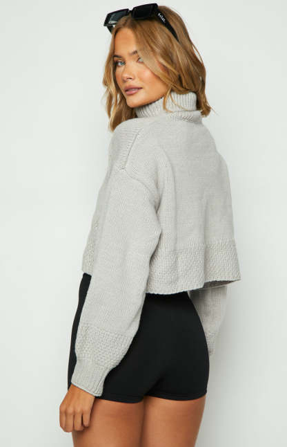 Betty Grey Chunky Roll Neck Sweater-Vavasi.All Rights Reserved.