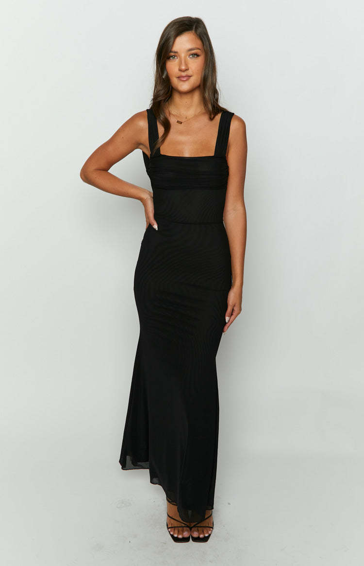 Beverley Black Mesh Maxi Dress-Vavasi.All Rights Reserved.