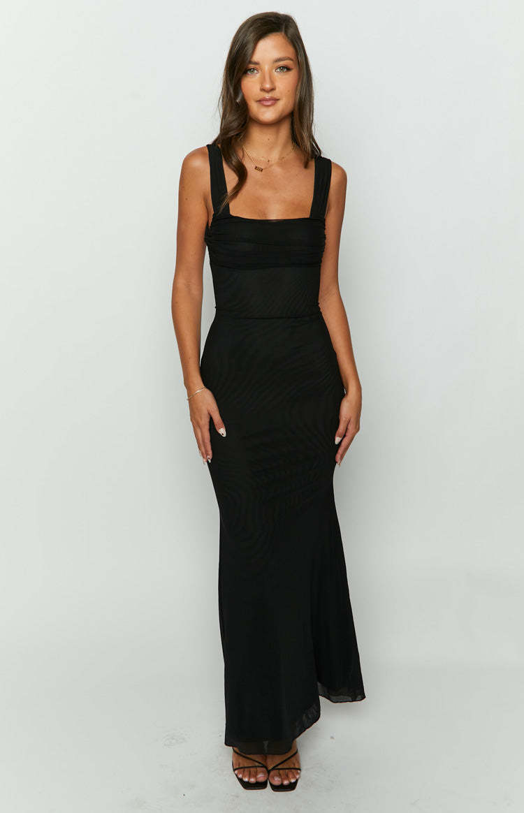 Beverley Black Mesh Maxi Dress-Vavasi.All Rights Reserved.