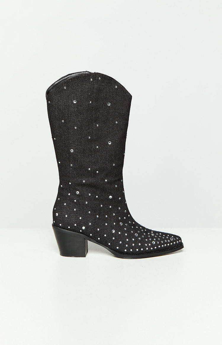 Billini Deniz Black Denim Cowboy Boots-Vavasi.All Rights Reserved.