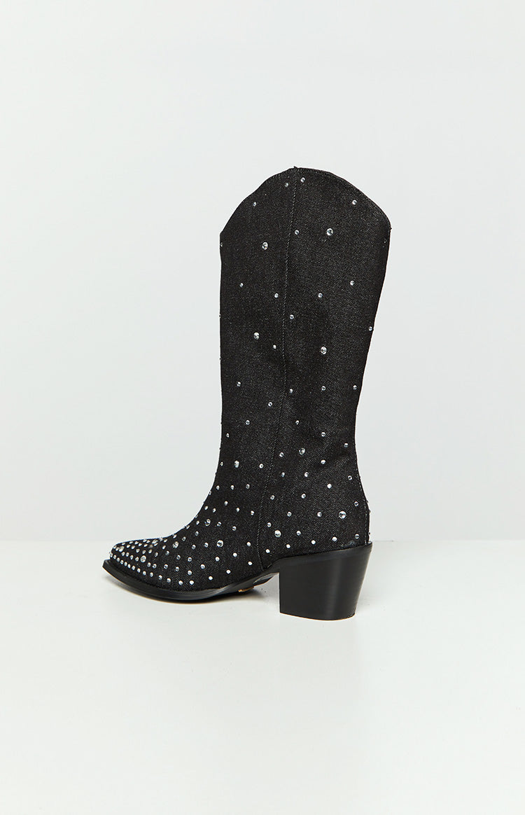 Billini Deniz Black Denim Cowboy Boots-Vavasi.All Rights Reserved.