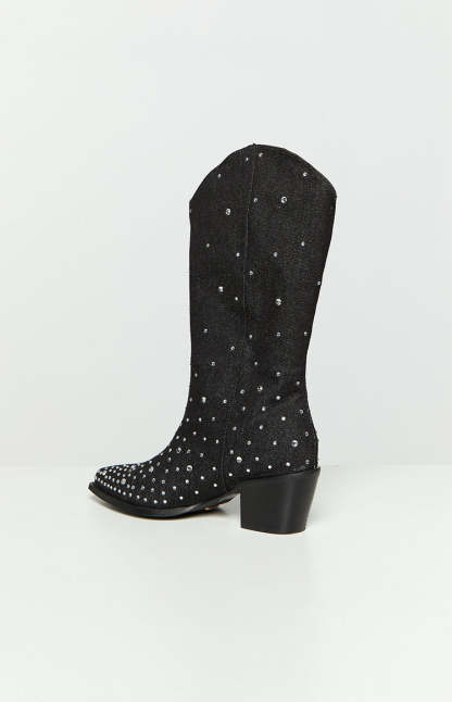Billini Deniz Black Denim Cowboy Boots-Vavasi.All Rights Reserved.